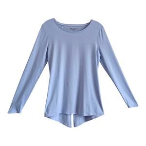 ATHLETA Women's XS Essence Long Sleeve Top Light Blue Back Slit Bust 32"